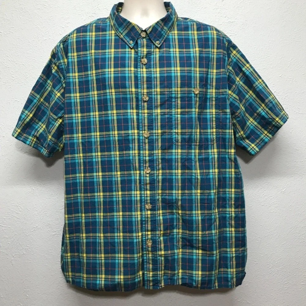 Duluth Untucked Shirt Mens 2XL Blue‎ Plaid Relaxed Fit Button Down Cotton Pocket